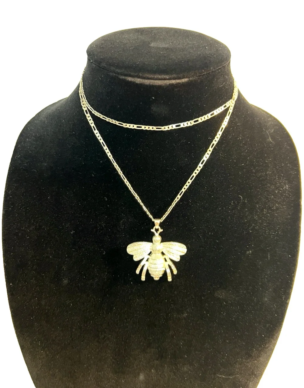 925 Sterling Silver Insect Bug Wasp Bee Pendant & Sterling Long Chain Necklace